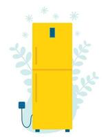 Flat illustration of refrigerator. Refrigerator vector isolated icon. Refrigerator and flora background.