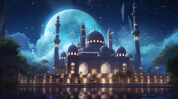 Amazing mosque image night sky with stars, Technology photo