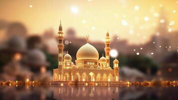 dorado mezquita con borroso fondo, generativo ai tecnología foto