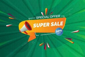 Special offer super sale banner with a megaphone on a green background vector