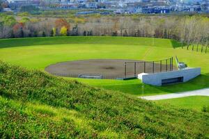 parte superior ver de béisbol campo en público parque. foto