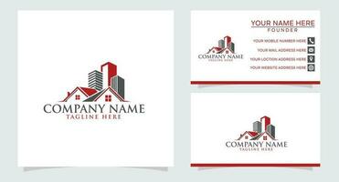 home and pin location logo design with business card template vector