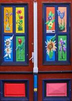 un específico puerta ese lata ser encontró en el centrar de el brasov ciudad.esta puerta contiene flor pinturas en él. foto