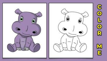 coloring book picture of hippopotamus animal character vector