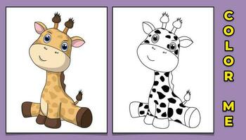 coloring book of giraffe animal characters vector