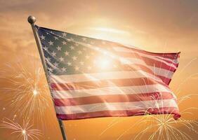 USA 4th of july independence day background of american flag with fireworks, Celebration Concept photo