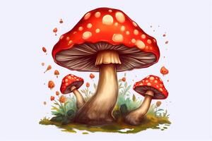 Red mushroom illustration isolated on white background. photo
