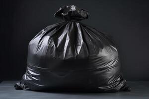 Black trash bag isolated on black background. Ai generative photo