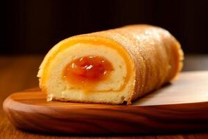 Roll Cake is a kind of roll sponge cake filled with pineapple jam. photo