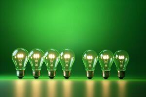 Idea concept on light bulb hanging on green background, photo