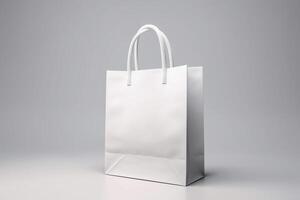 blanco cartulina compras bolso aislado en blanco antecedentes. ai generativo foto