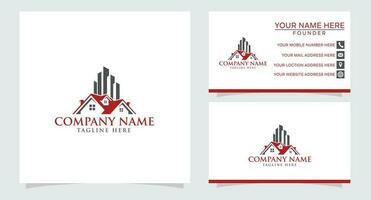 home and pin location logo design with business card template vector
