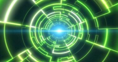 Abstract green glowing neon laser tunnel futuristic hi-tech with energy lines, abstract background photo