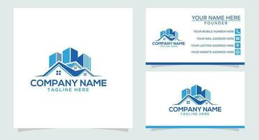 home and pin location logo design with business card template vector