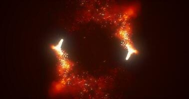líneas de fuego naranja abstractas y círculos cíclicos con chispas mágicas de energía de partículas, fondo abstracto foto