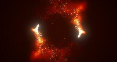 Abstract orange fiery lines and cyclic circles with energy magic sparks from particles, abstract background photo