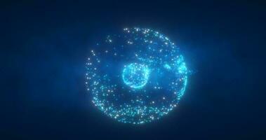 Abstract round blue particle sphere glowing energy science futuristic hi-tech background photo