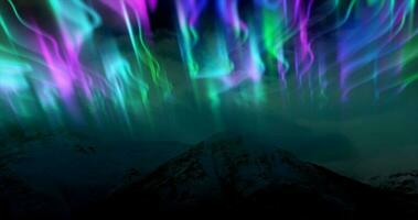 The abstract background of the multi -colored northern lights and mountains in the north, a bright iridescent realistic light light in the sky photo