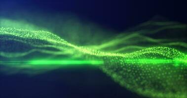 Abstract green energy waves from particles of futuristic hi-tech glowing background photo