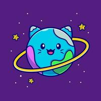 Cute Cat Planet Cartoon Vector Icon Illustration. Animal  Science Icon Concept Isolated Premium Vector. Flat Cartoon  Style