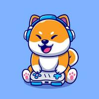 Cute Shiba Inu Dog Gaming Cartoon Vector Icon Illustration.  Animal Technology Icon Concept Isolated Premium Vector.  Flat Cartoon Style