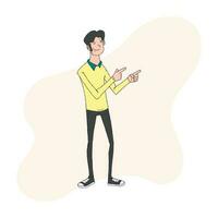 image of a man in a long-sleeved shirt pointing at something vector