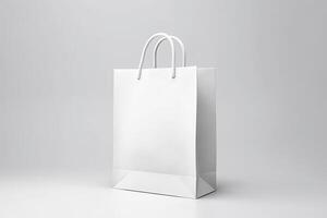 blanco cartulina compras bolso aislado en blanco antecedentes. ai generativo foto