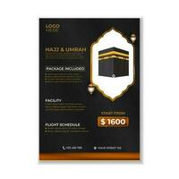 Tour Hajj and Umrah brochure Template Vector Design With realistic kaaba for Islamic background, flyer, banner