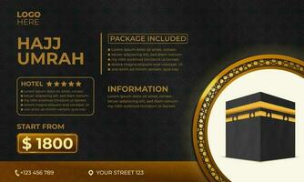 Tour Hajj and Umrah background Template Vector Design With realistic kaaba for Islamic background, brochure, banner