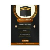 Tour Hajj and Umrah brochure Template Vector Design With realistic kaaba for Islamic background, flyer, banner