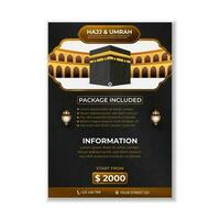 Tour Hajj and Umrah brochure Template Vector Design With realistic kaaba for Islamic background, flyer, banner