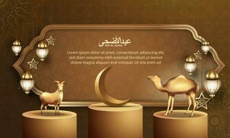 eid al adha background with islamic pattern , goat and camel for poster, banner design. vector illustration