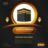 Tour Hajj and Umrah social media Template Vector Design With realistic kaaba for Islamic background, flyer, banner