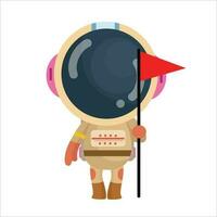 vector cartoon cute and cute astronaut standing holding a flagpole