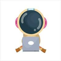 vector cartoon of funny and cute astronaut sitting holding laptop