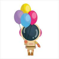 vector cartoon cute and cute astronaut with holding a balloon