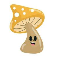 cute smiling mushroom vector with dark yellow flower parts and brown stems