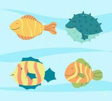 Set of hand drawn cute fish collection vector