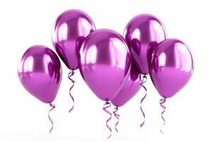 Set of purple inflatable foil balloons. Bright party decoration figures shiny isolated on white background. photo