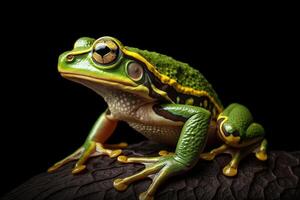 Green frog on a black background. photo