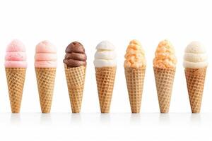 Collection of ice cream cones isolated on white background, photo