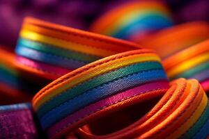 Still life of rainbow wristbands macro shot in studio lighting with depth of field, photo