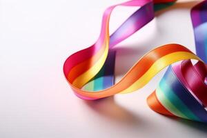 Colorful gay pride rainbow ribbon on a white surface, Ai Generated photo