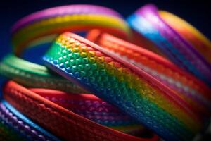 arco iris pulseras cerca arriba Disparo en estudio Encendiendo, ai generado foto