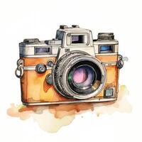 Watercolor Classic Retro Camera Isolated White Background photo