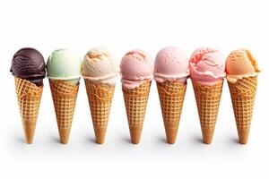 Collection of ice cream cones isolated on white background, photo