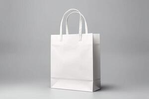 White cardboard shopping bag isolated on white background. photo