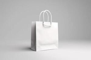 White cardboard shopping bag isolated on white background. photo