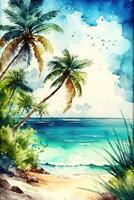 Watercolor Tropical Beach photo