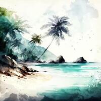 Watercolor Tropical Beach photo